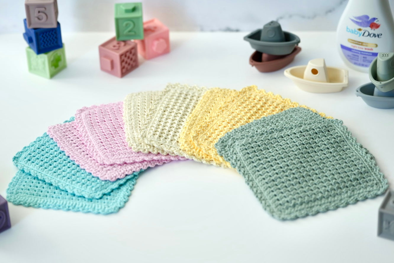 100% Cotton Hand-Crocheted Rustic Baby Washcloth Gift Set