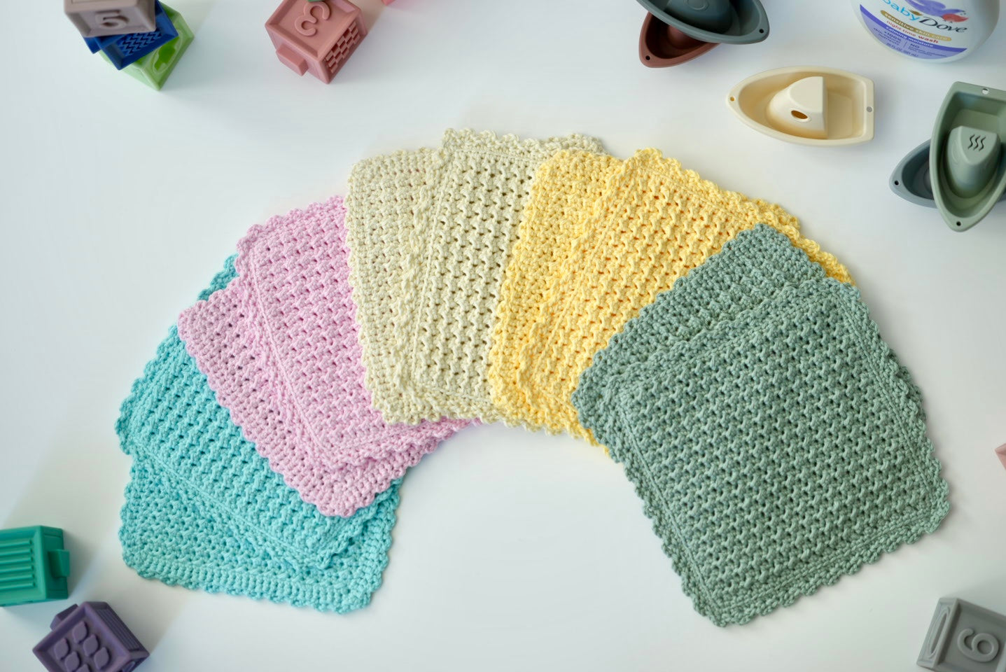 100% Cotton Hand-Crocheted Rustic Baby Washcloth Gift Set