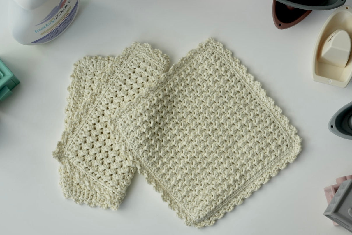 100% Cotton Hand-Crocheted Rustic Baby Washcloth Gift Set