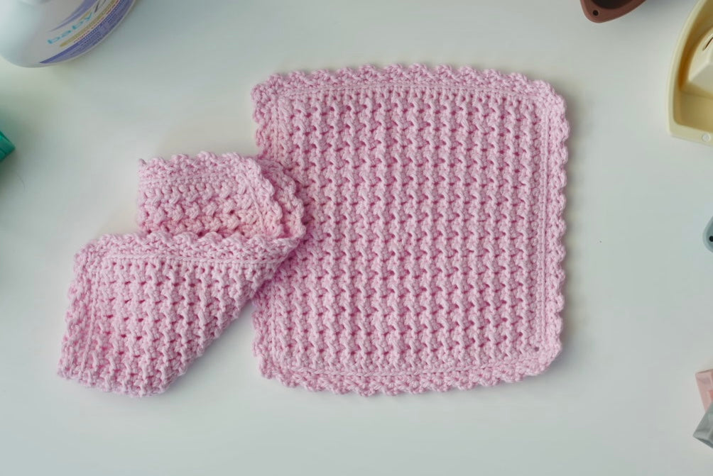 100% Cotton Hand-Crocheted Rustic Baby Washcloth Gift Set