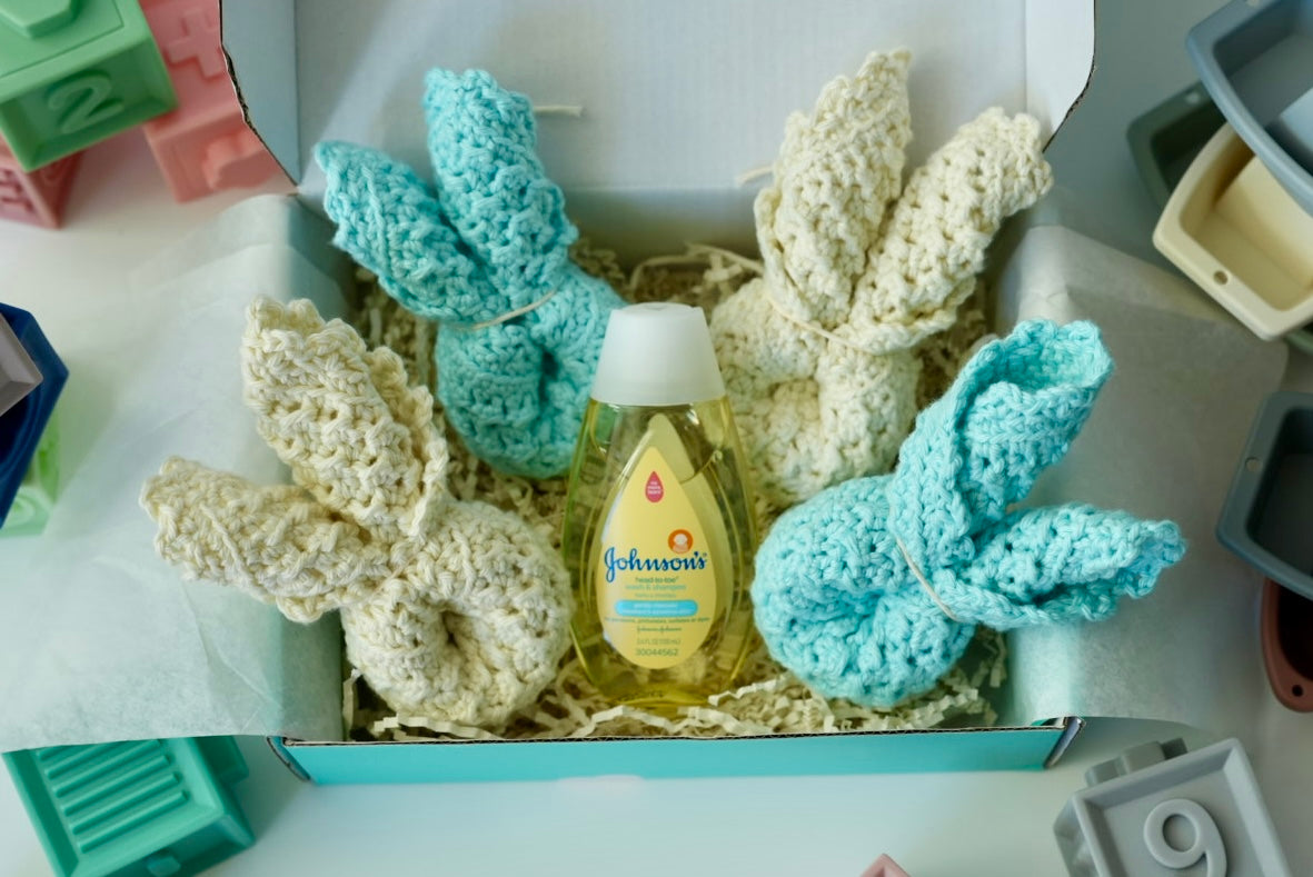 100% Cotton Hand-Crocheted Rustic Baby Washcloth Gift Set