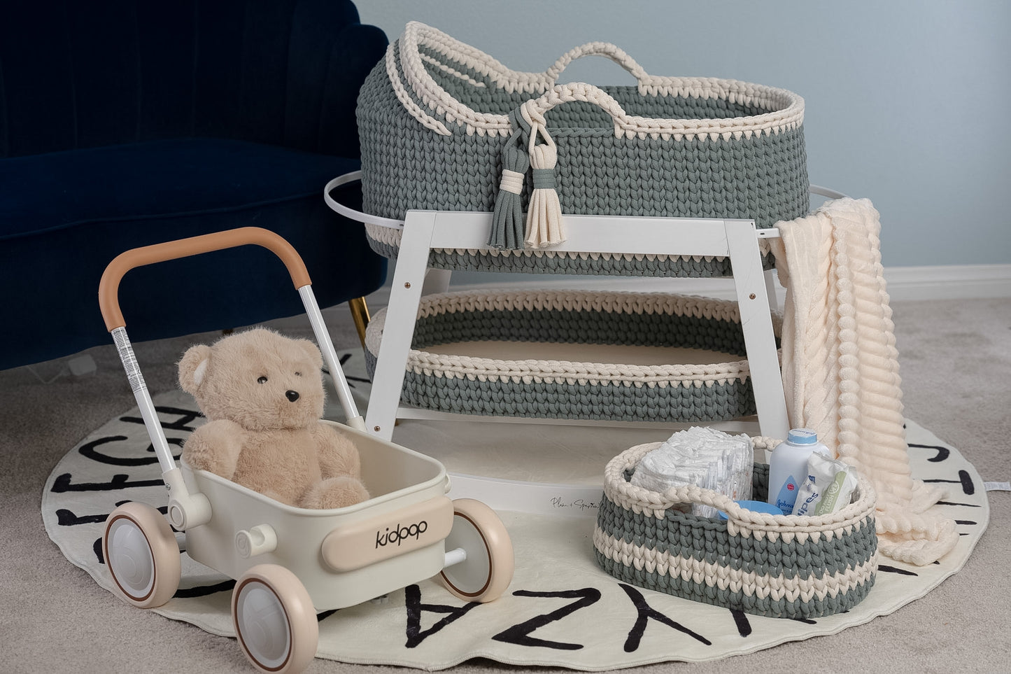 *SHIP READY* Hooded Baby Moses Basket in Our Signature Stitch