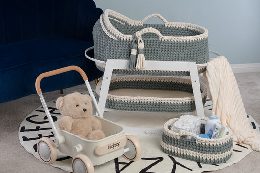 Custom Baby Moses Basket, Storage Basket, & Diaper Caddy Set
