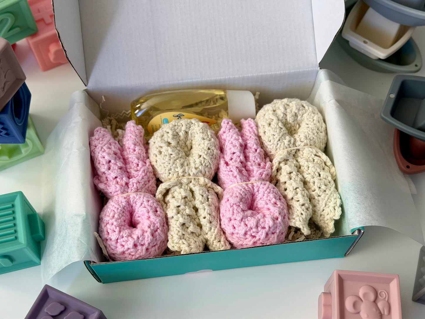 100% Cotton Hand-Crocheted Rustic Baby Washcloth Gift Set